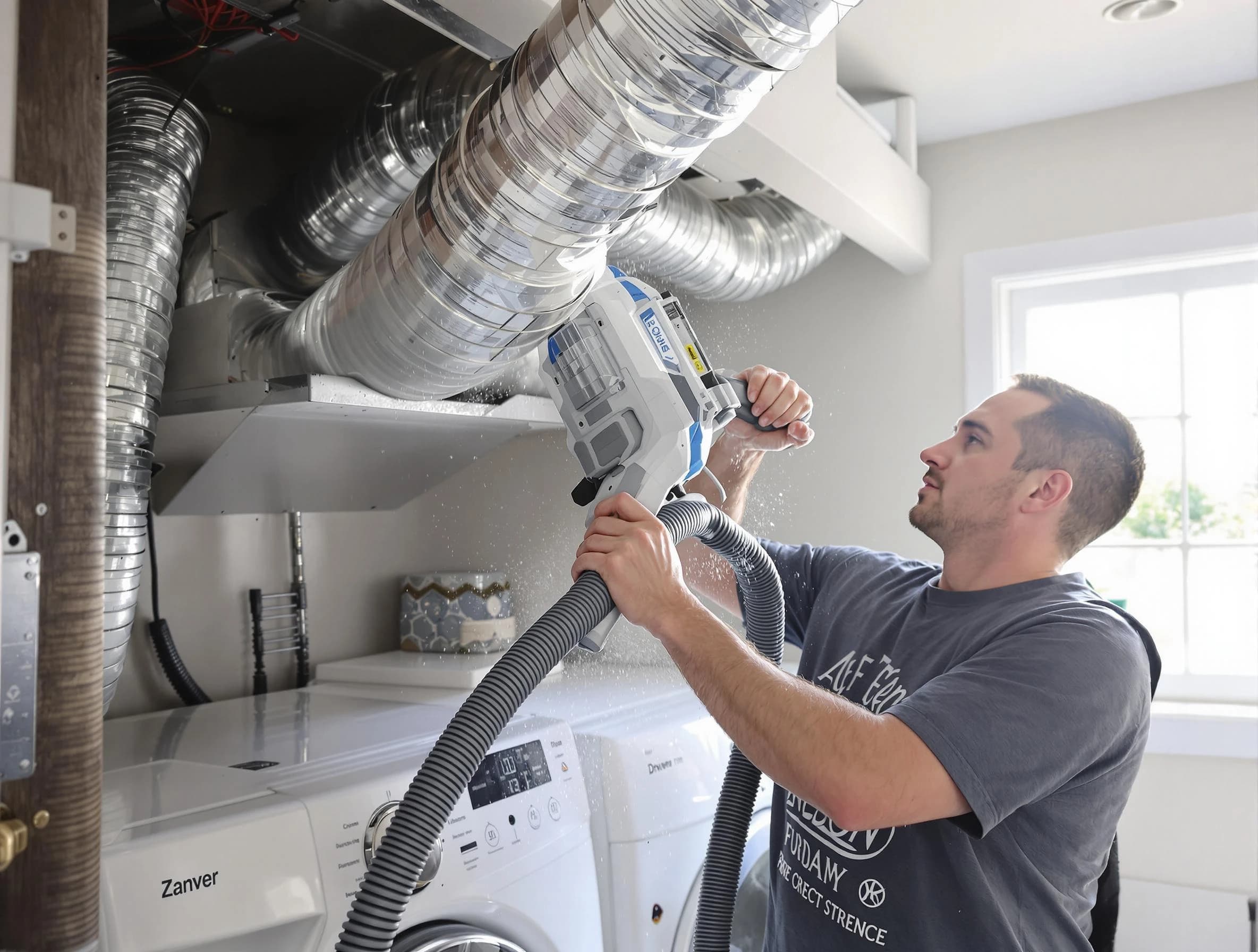 Edmond Dryer Vent Cleaning specialist cleaning deep within a dryer vent duct system in Edmond