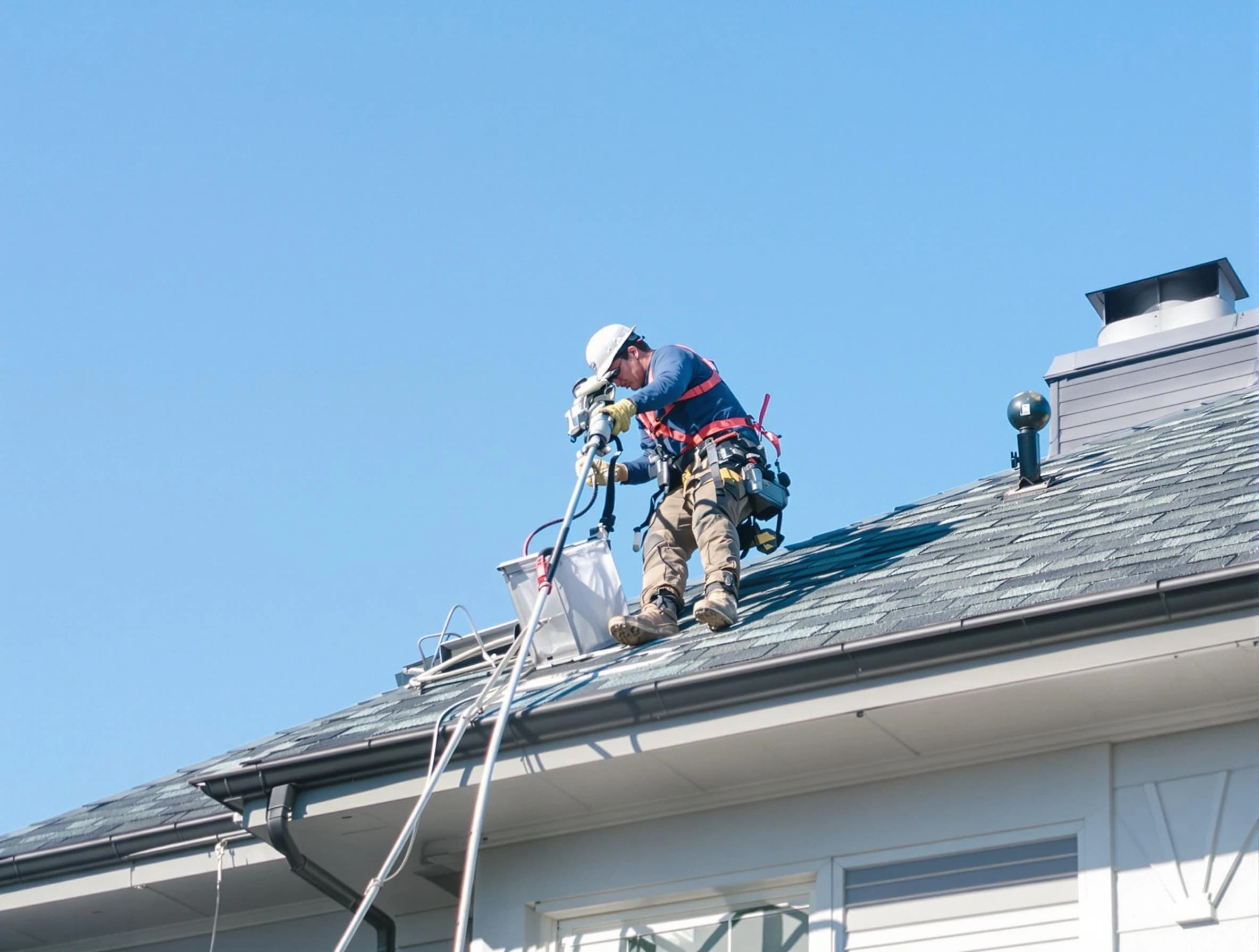 Edmond Dryer Vent Cleaning certified technician cleaning a roof-mounted dryer vent system in Edmond