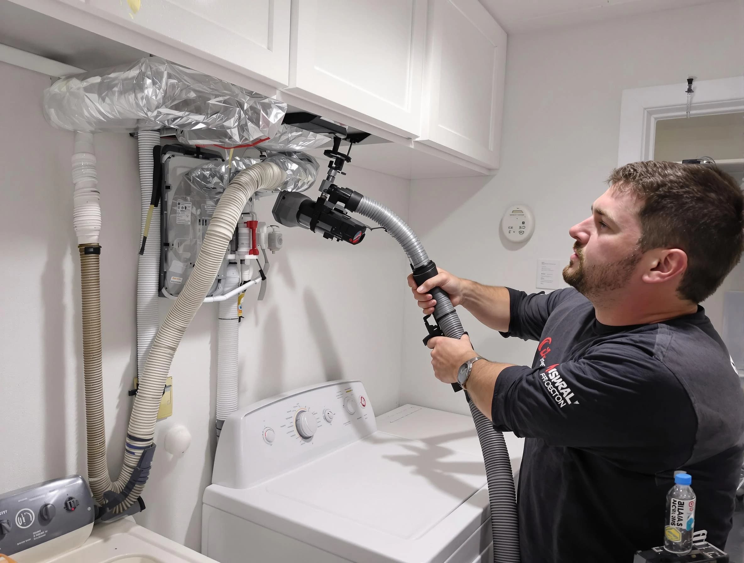 Edmond Dryer Vent Cleaning certified technician performing safety-focused gas dryer vent cleaning in Edmond